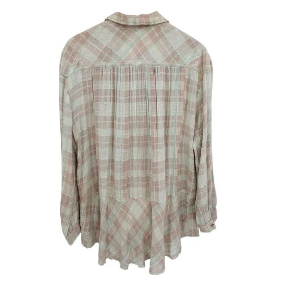 Free People we the free Lela green Plaid Buttondown Metallic Tunic size large - Picture 5 of 8